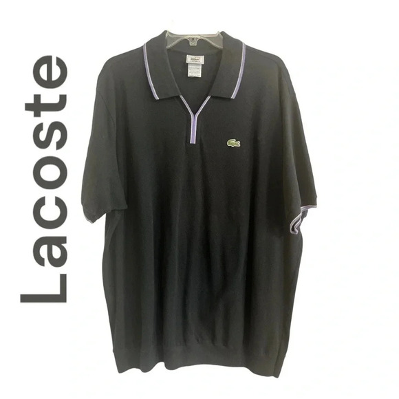LACOSTE Polo vintage size 8 black and purple trim short sleeve‎ shirt - Picture 1 of 7